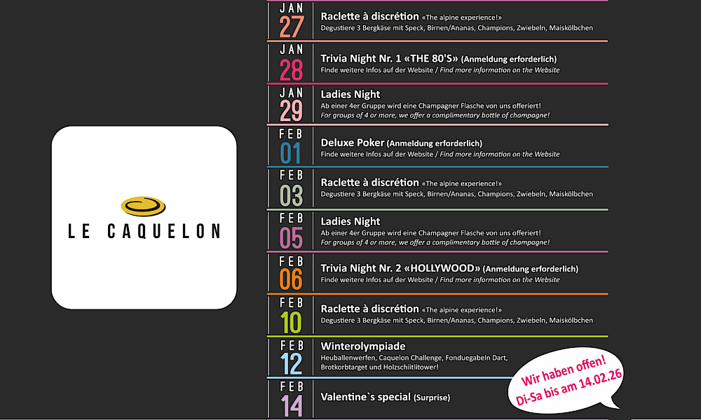 Le Caquelon Fondue Events Februar – 